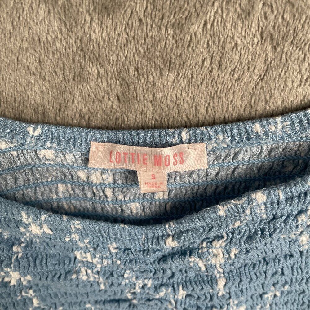 PacSun Lottie Moss Women’s S Blue Floral Smocked Peasant Crop Top Romanticcore - Picture 3 of 8